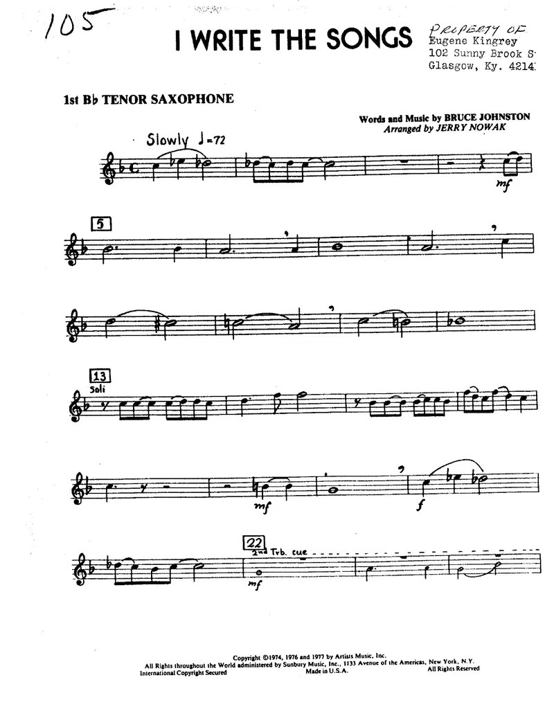 I Write The Songs score preview