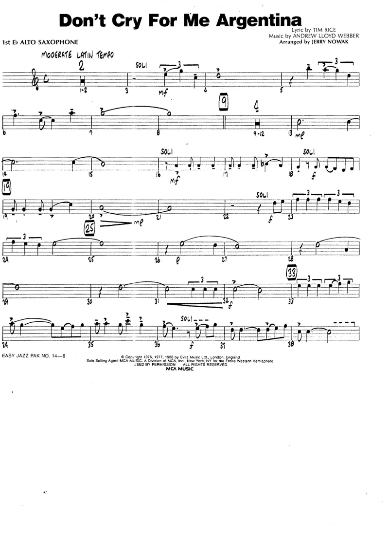 Don't Cry For Me Argentina score preview