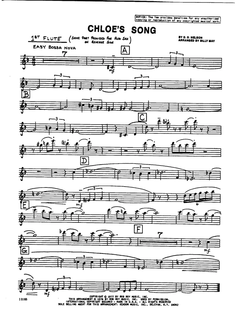 Chloe's Song score preview