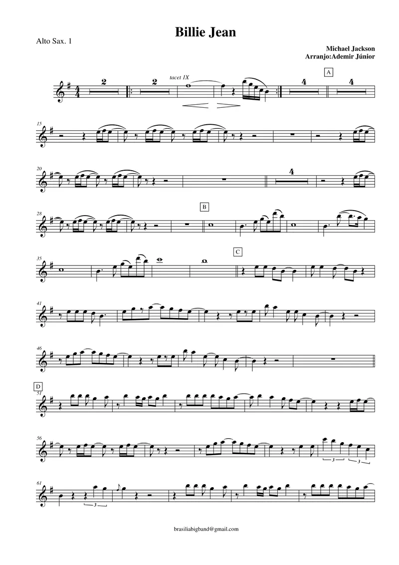 Billie Jean score preview