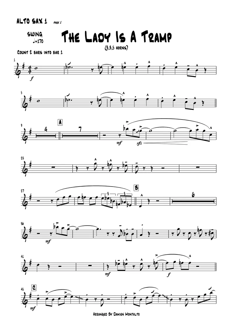 The Lady Is A Tramp score preview