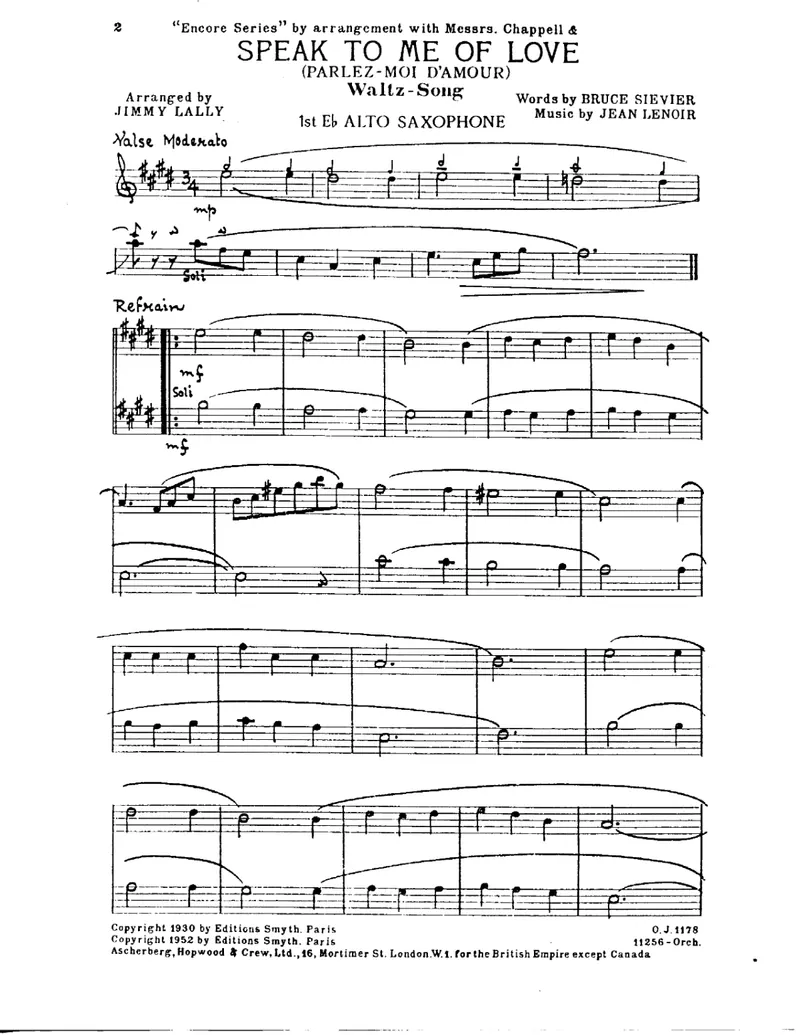 Speak To Me Of Love score preview