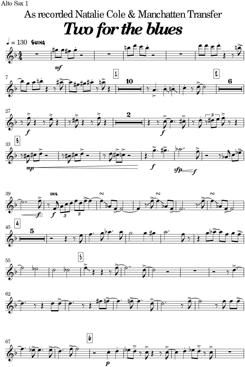 Two For The Blues score preview