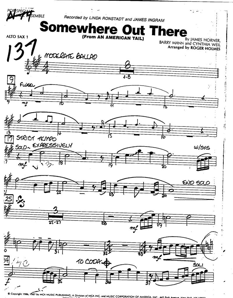 Somewhere Out There score preview