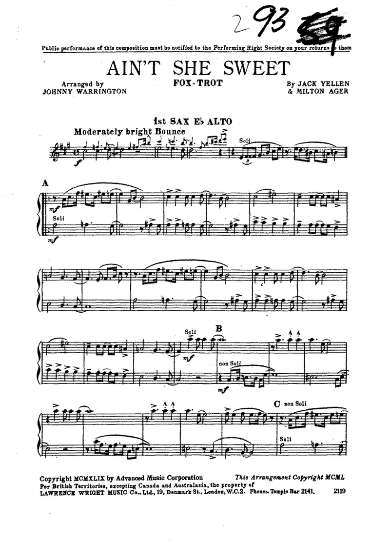 Ain't She Sweet score preview