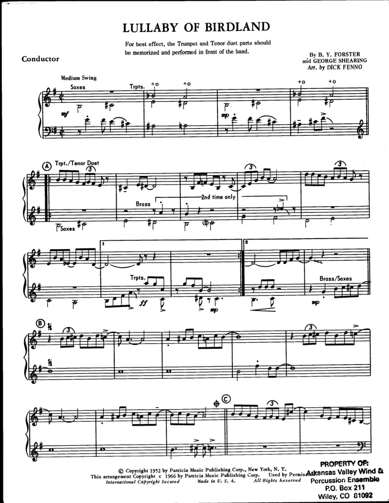 Lullaby Of Birdland score preview