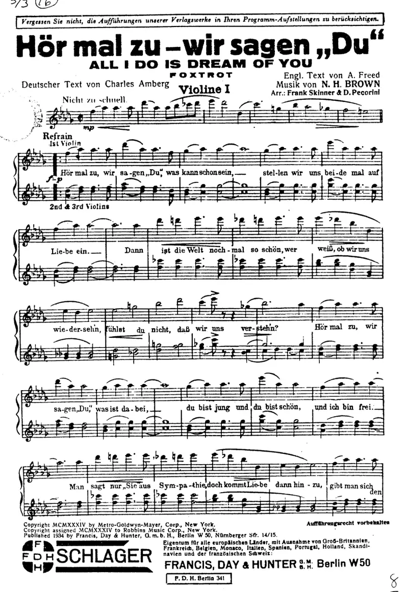 All I Do Is Dream Of You score preview
