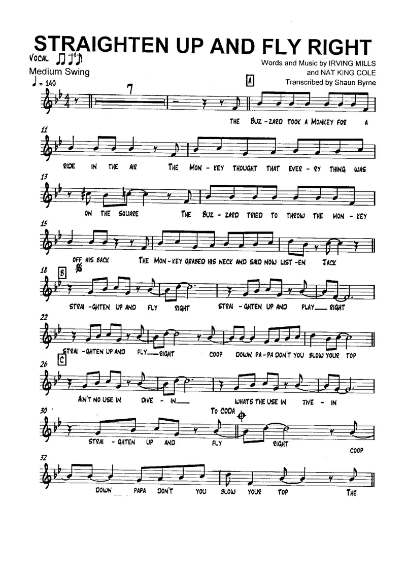 Straighten Up And Fly Right (Shaun Byrne score preview
