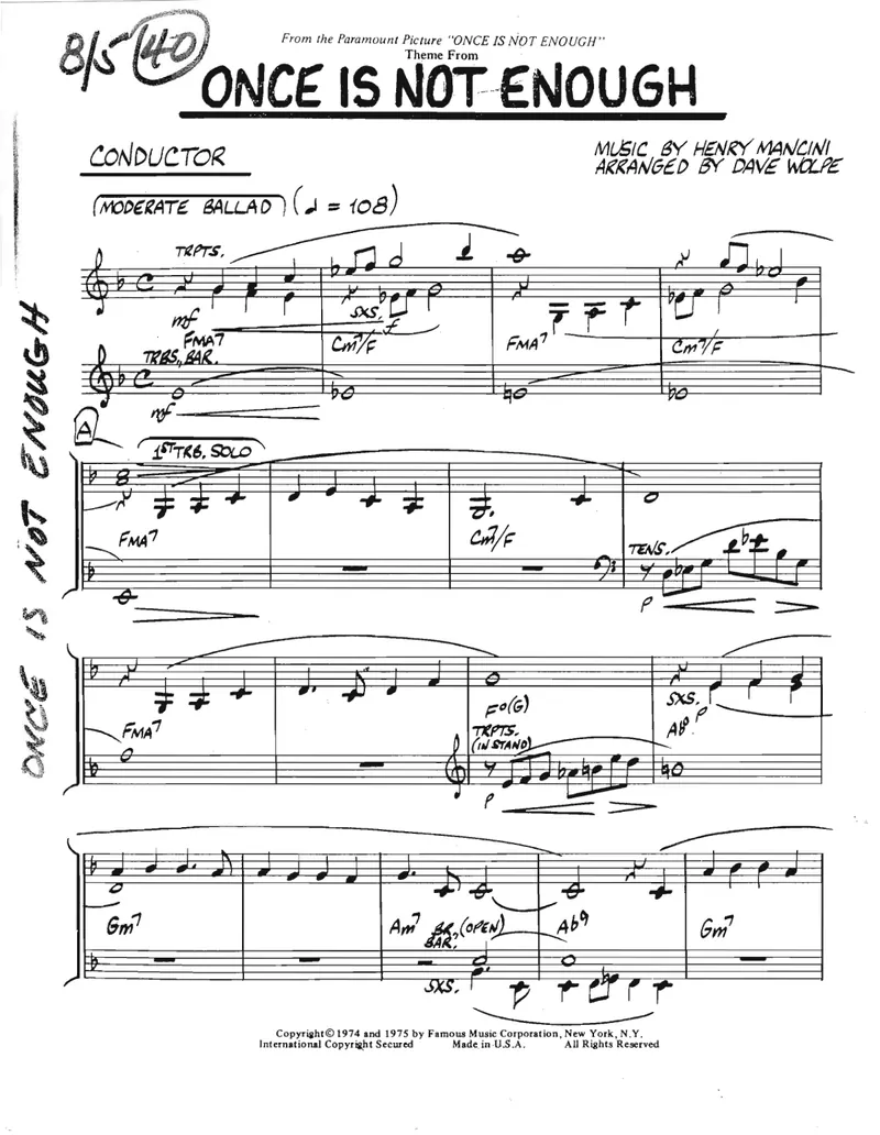 Once Is Not Enough score preview