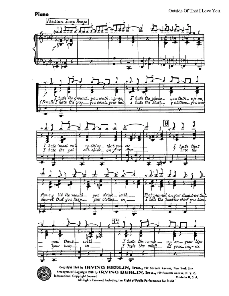 Outside Of That I Love You score preview