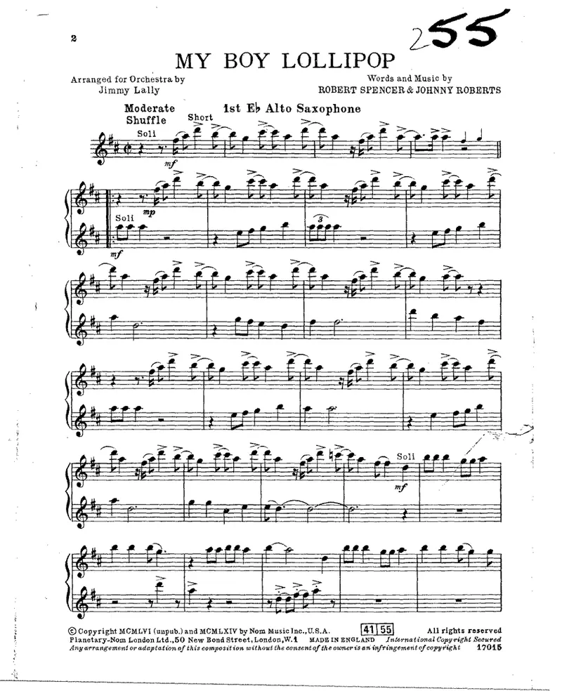 My Boy Lollipop score preview