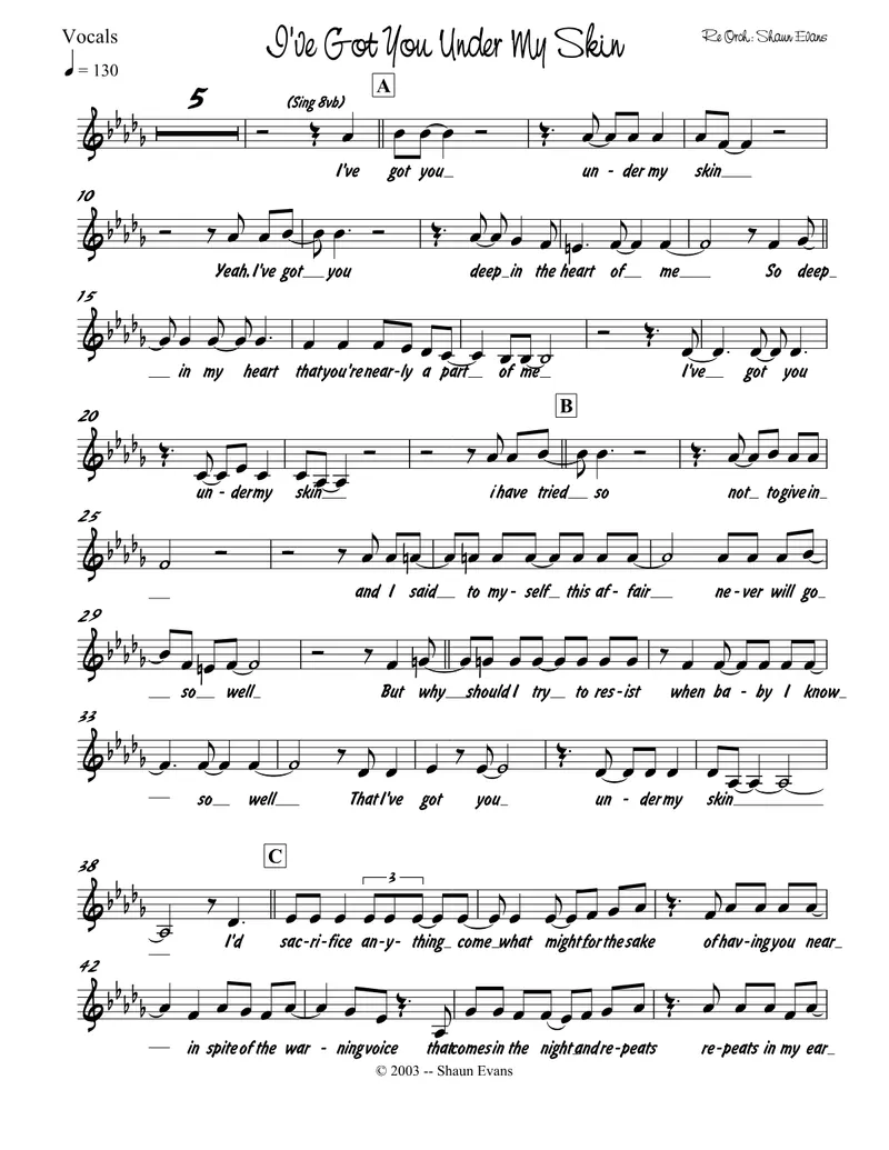 I've Got You Under My Skin score preview