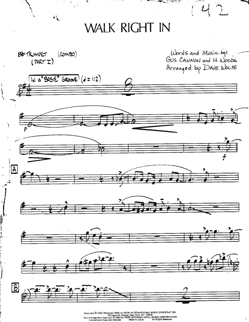 Walk Right In score preview