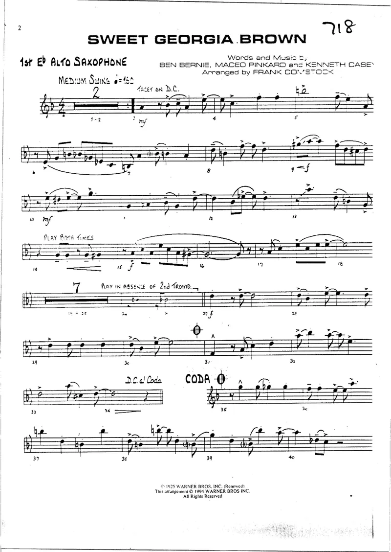 Sweet Georgia Brown score preview