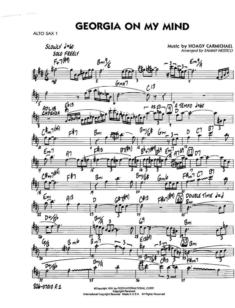 Georgia On My Mind score preview