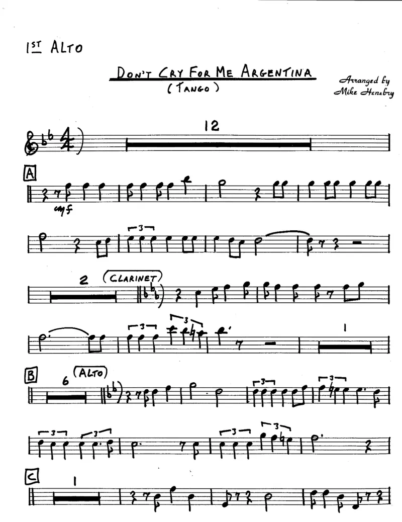 Don't Cry For Me Argentina score preview