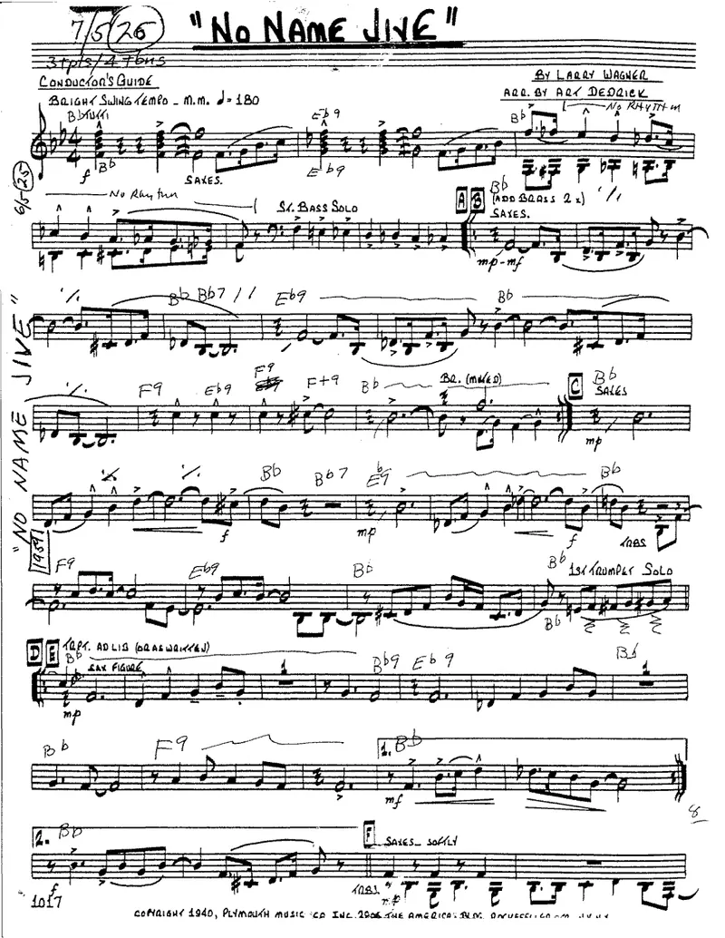 No Name Jive score preview