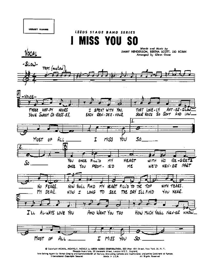 I Miss You So score preview