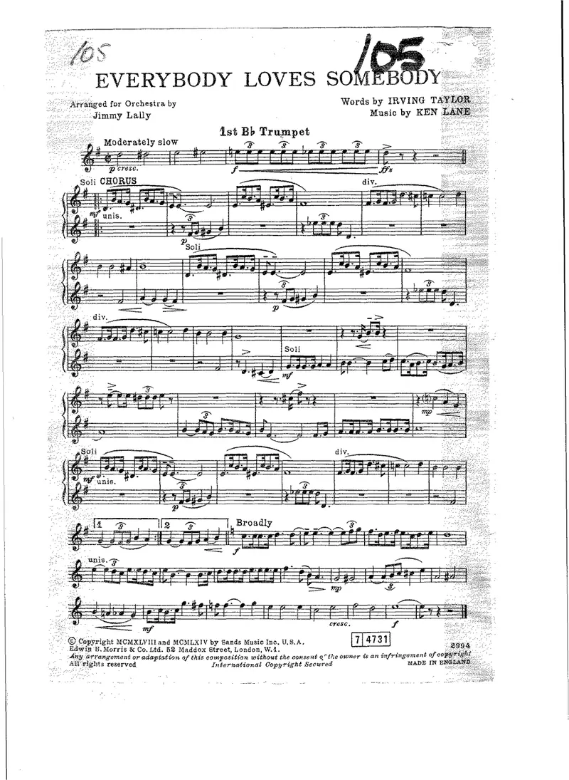 Everybody Loves Somebody score preview