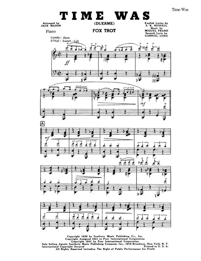 Time Was score preview
