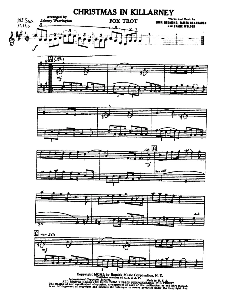Christmas In Killarney score preview