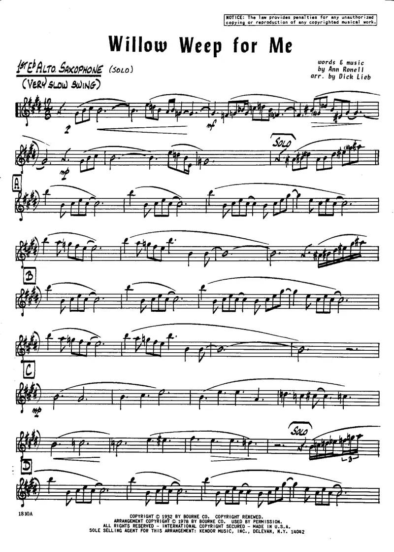 Willow Weep For Me score preview