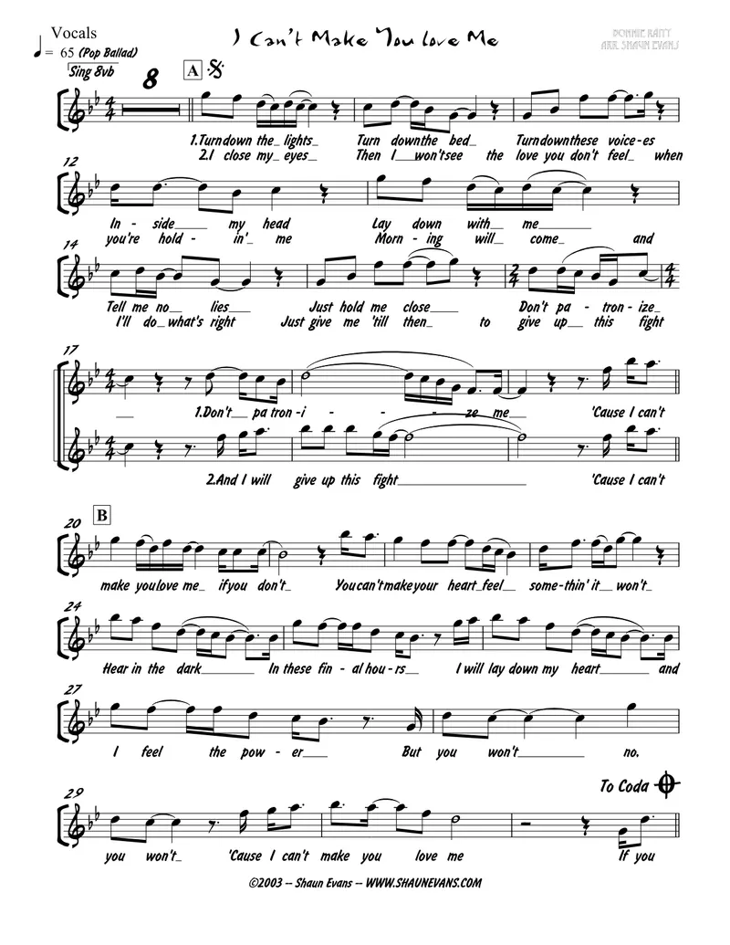 I Can't Make You Love Me score preview