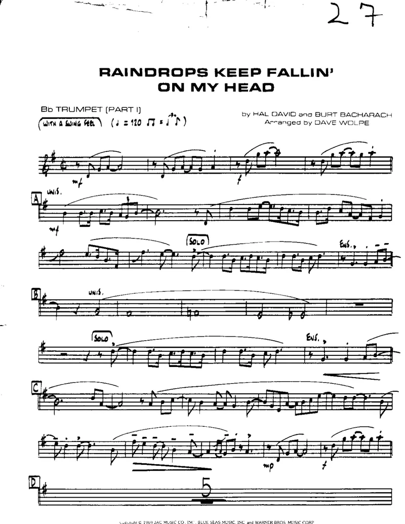 Raindrops Keep Falling score preview