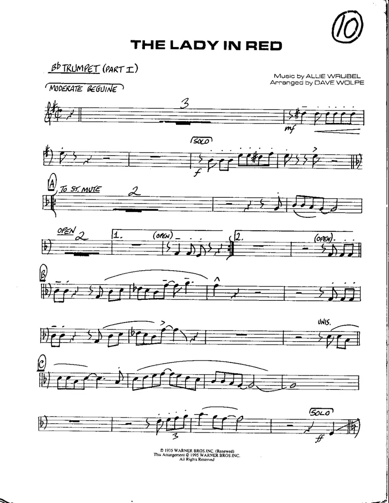 The Lady In Red score preview