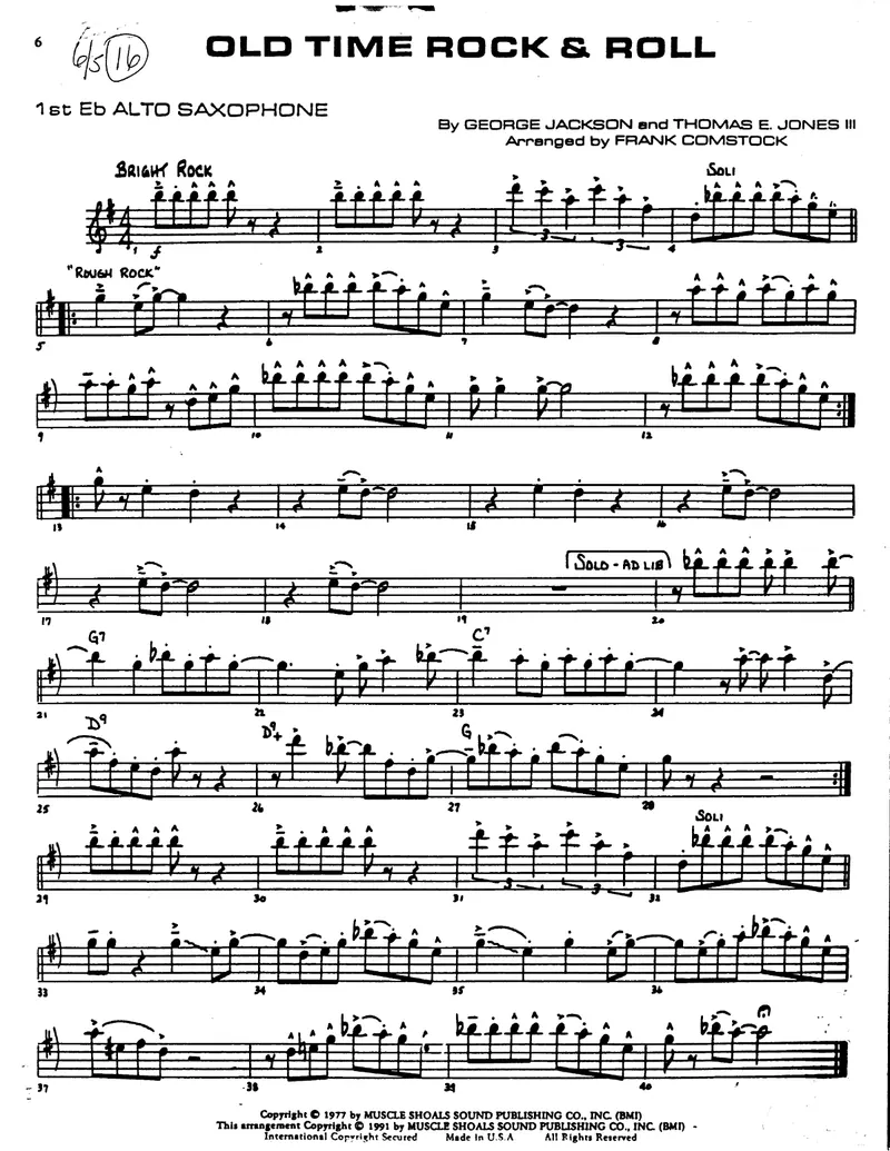 Old Time Rock & Roll score preview