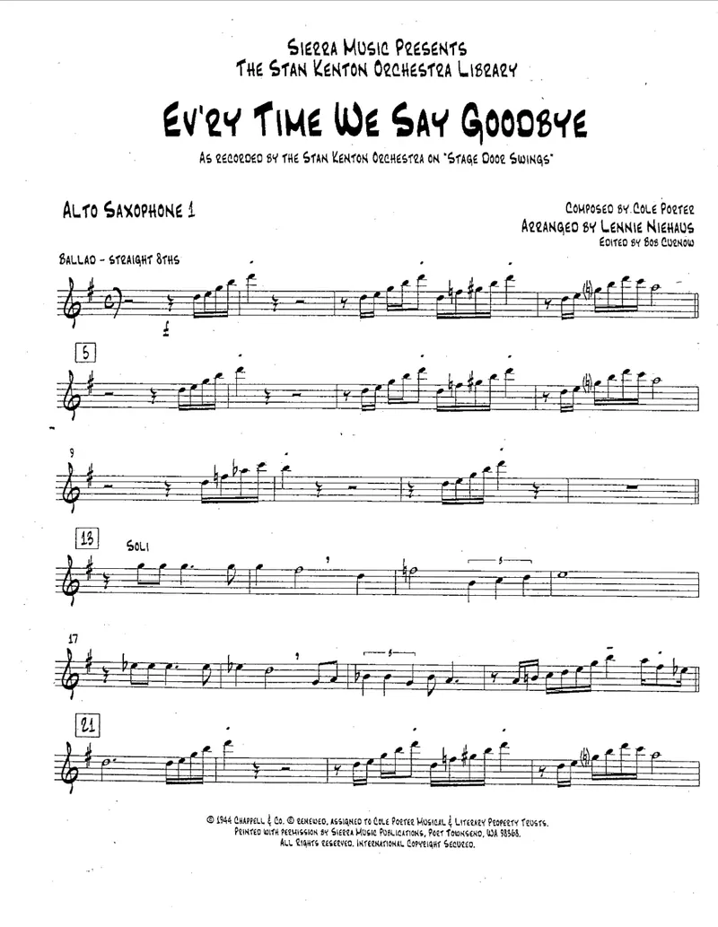 Ev'ry Time We Say Goodbye score preview