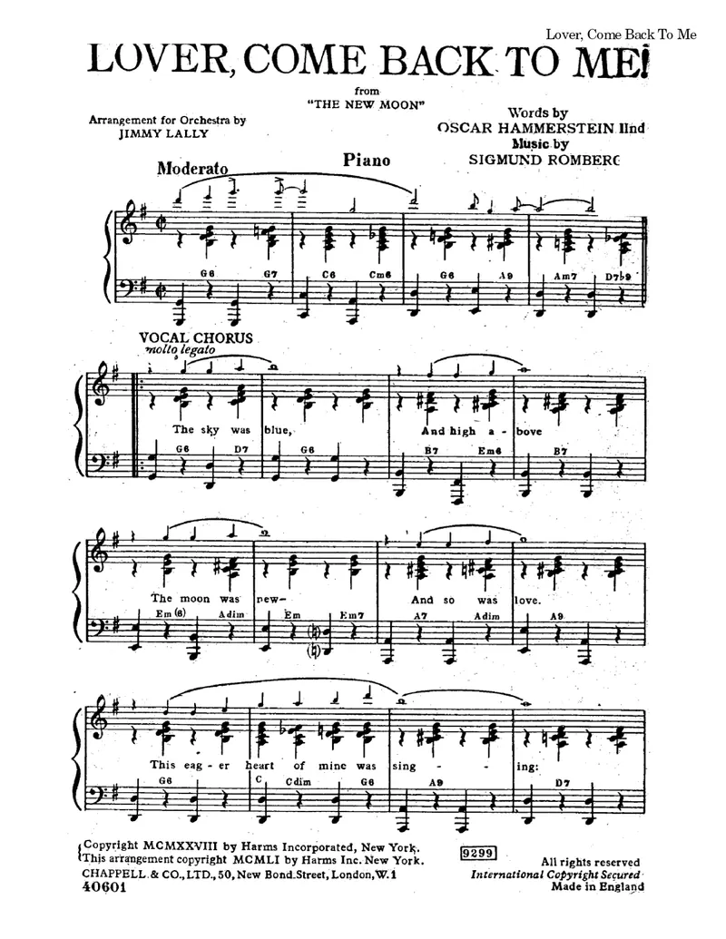 Lover, Come Back To Me score preview