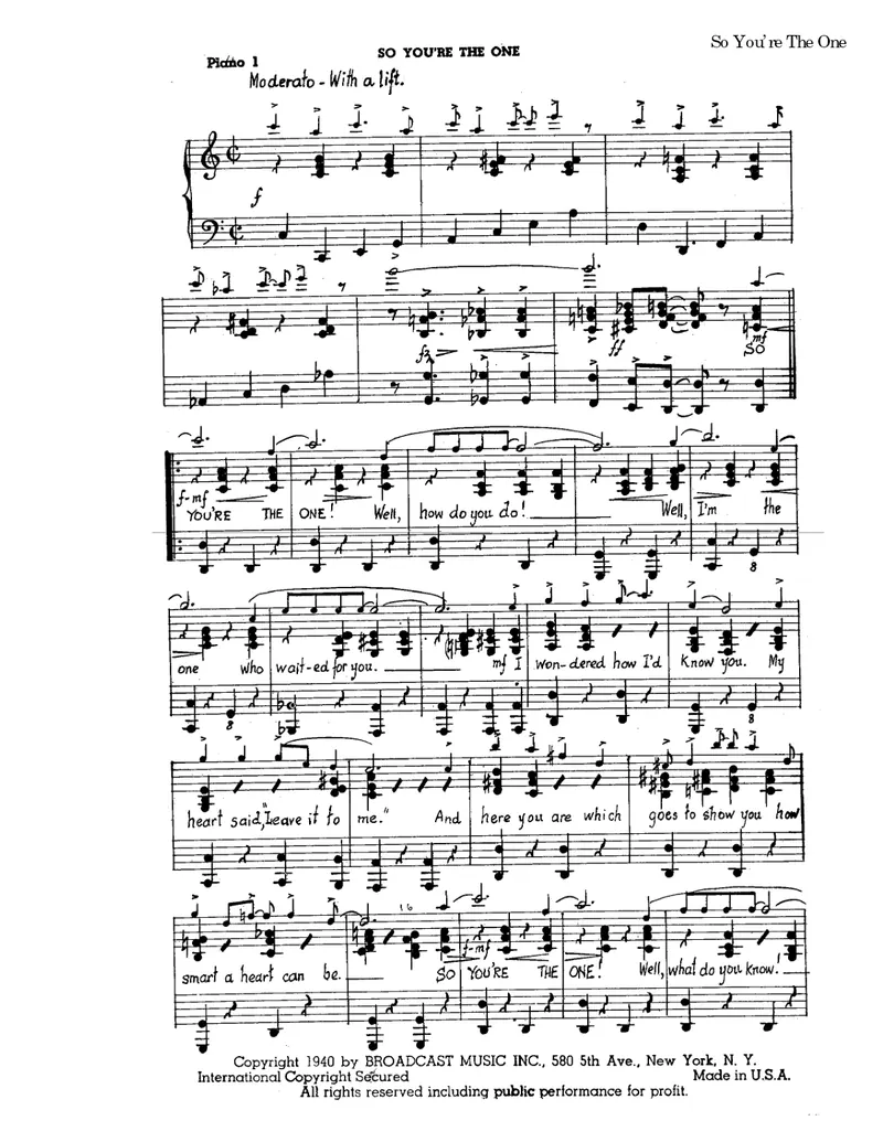 So You're The One score preview