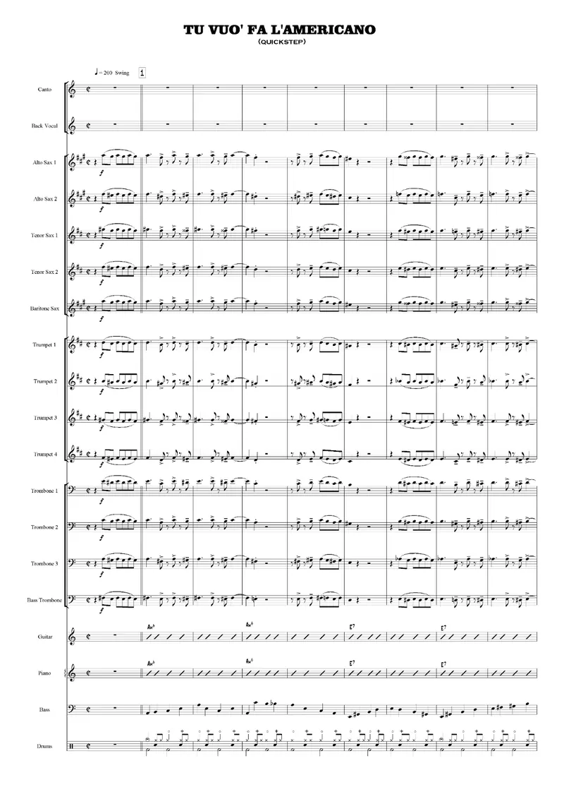 Tu Vuo Fa L'Americano score preview