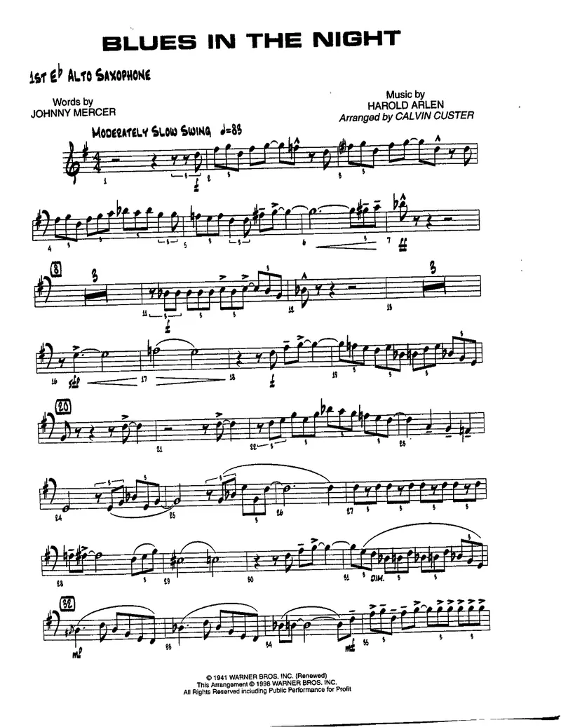 Blues In The Night score preview