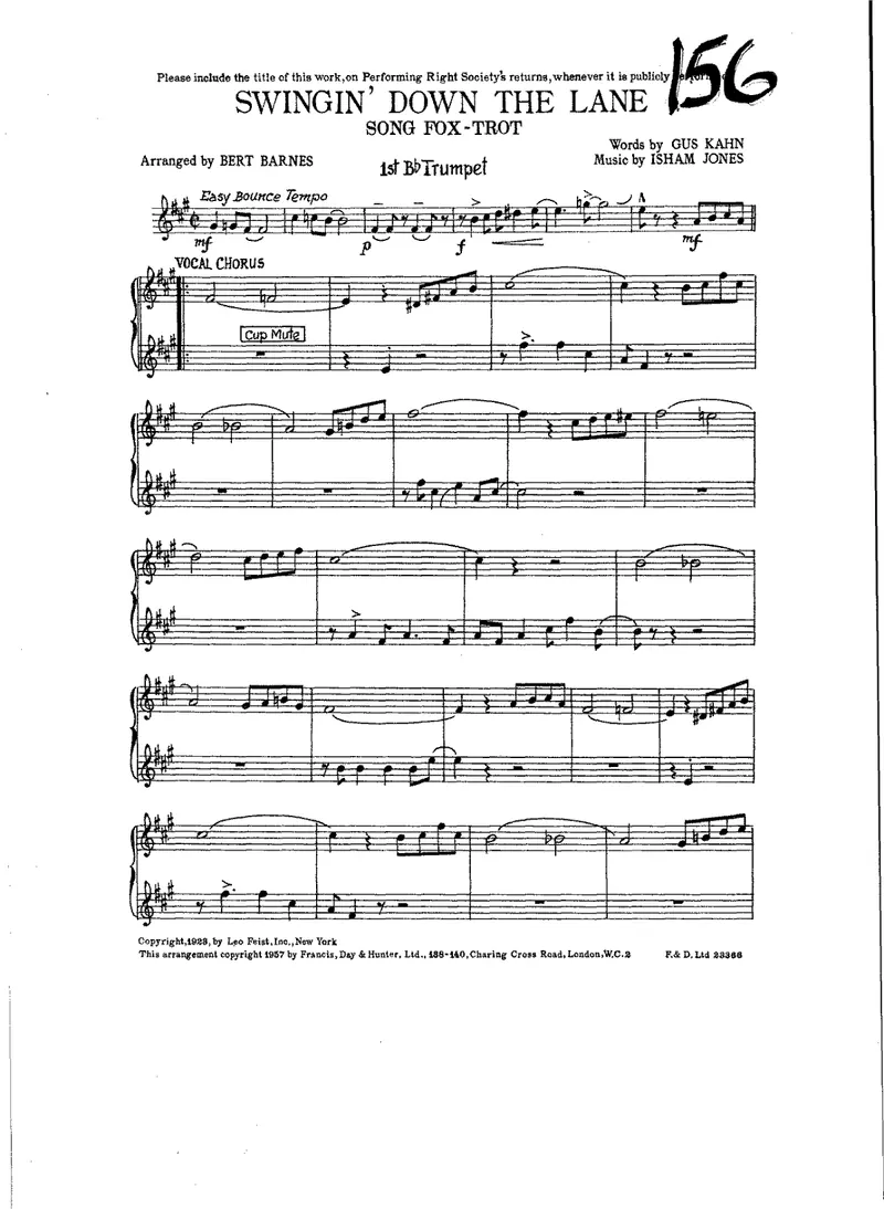 Swingin Down The Lane score preview