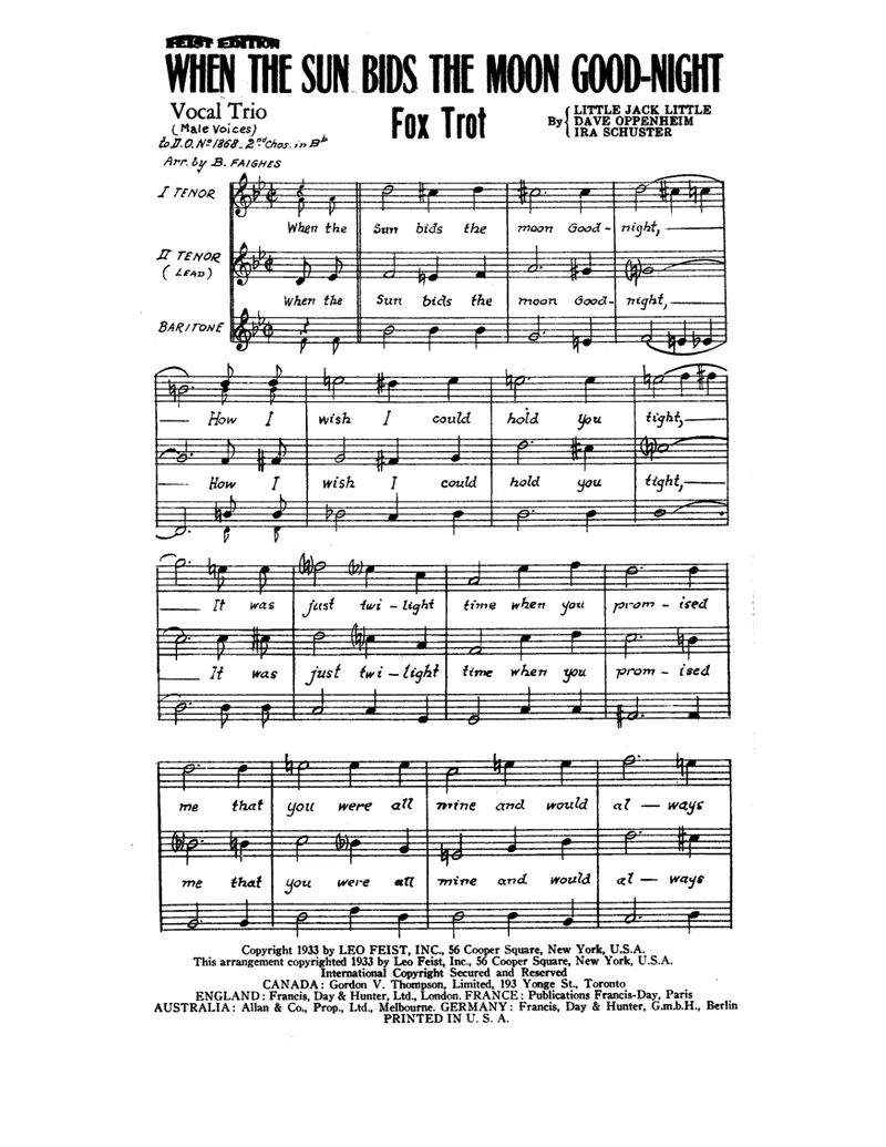 When The Sun Bids The Moon Good-Night score preview
