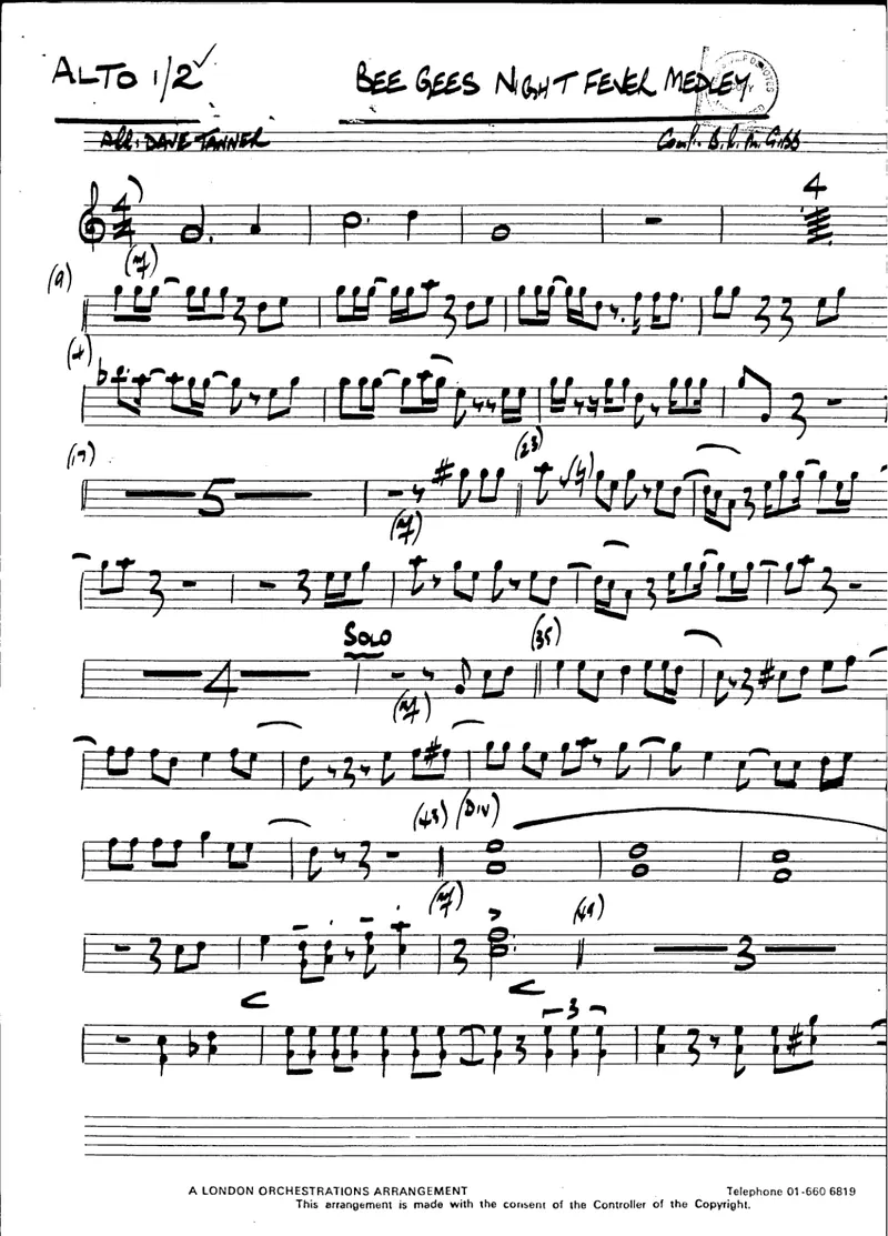 Bee Gees Night Fever Medley score preview