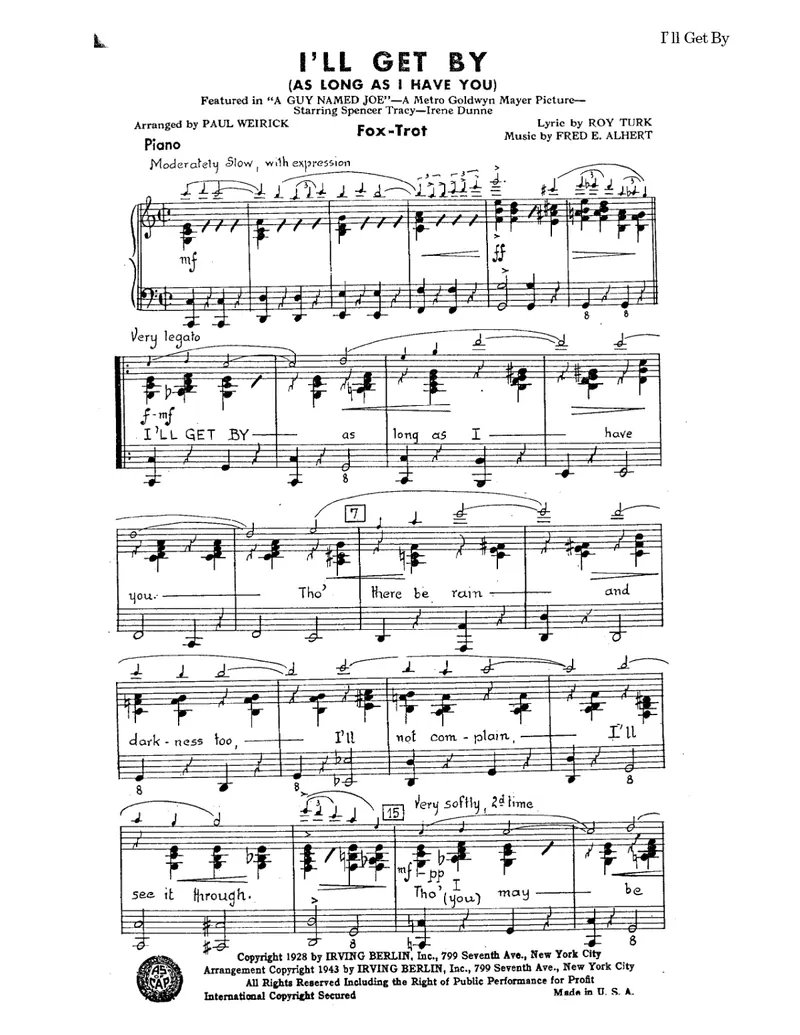I'll Get By score preview