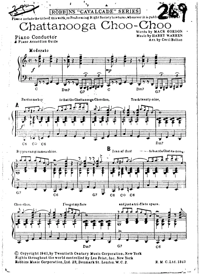 Chattanooga Choo Choo score preview
