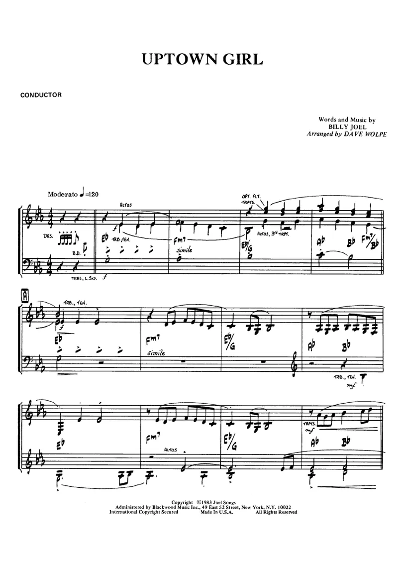 Uptown Girl score preview