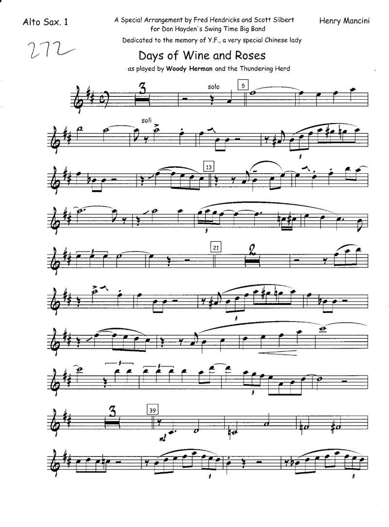 The Days Of Wine And Roses score preview