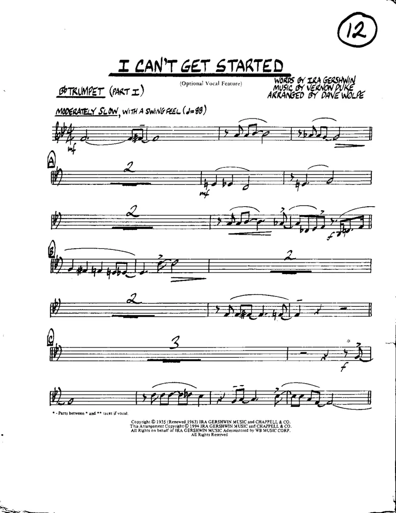 I Can't Get Started score preview