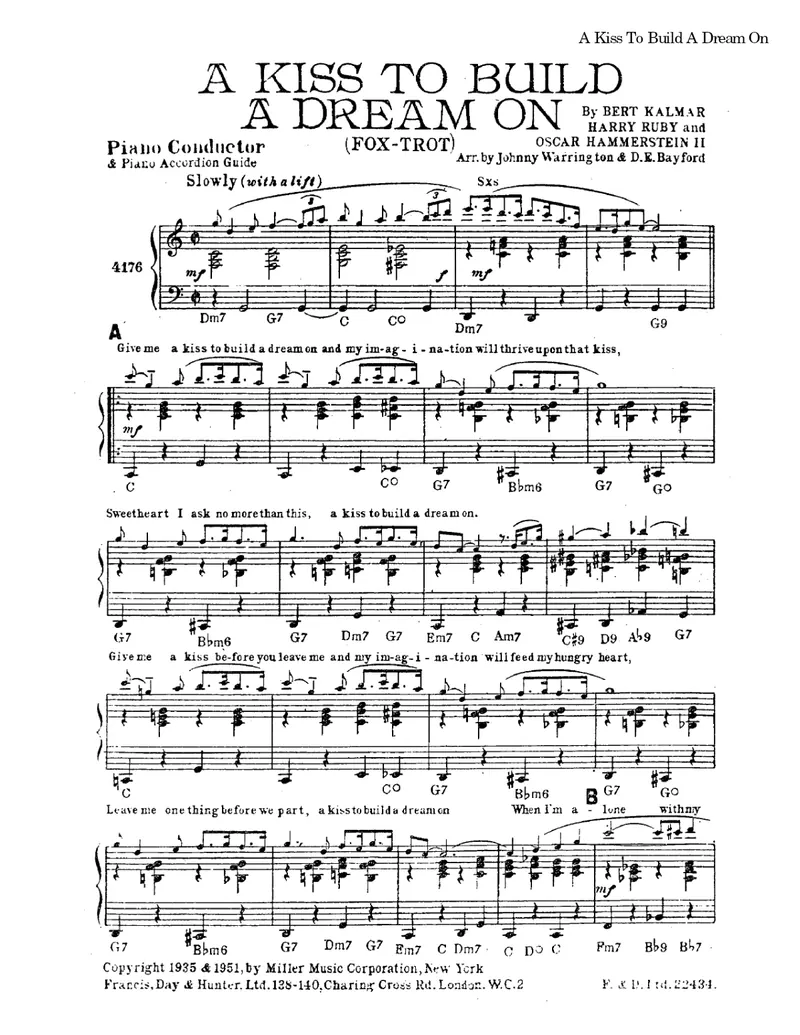 A Kiss To Build A Dream On score preview