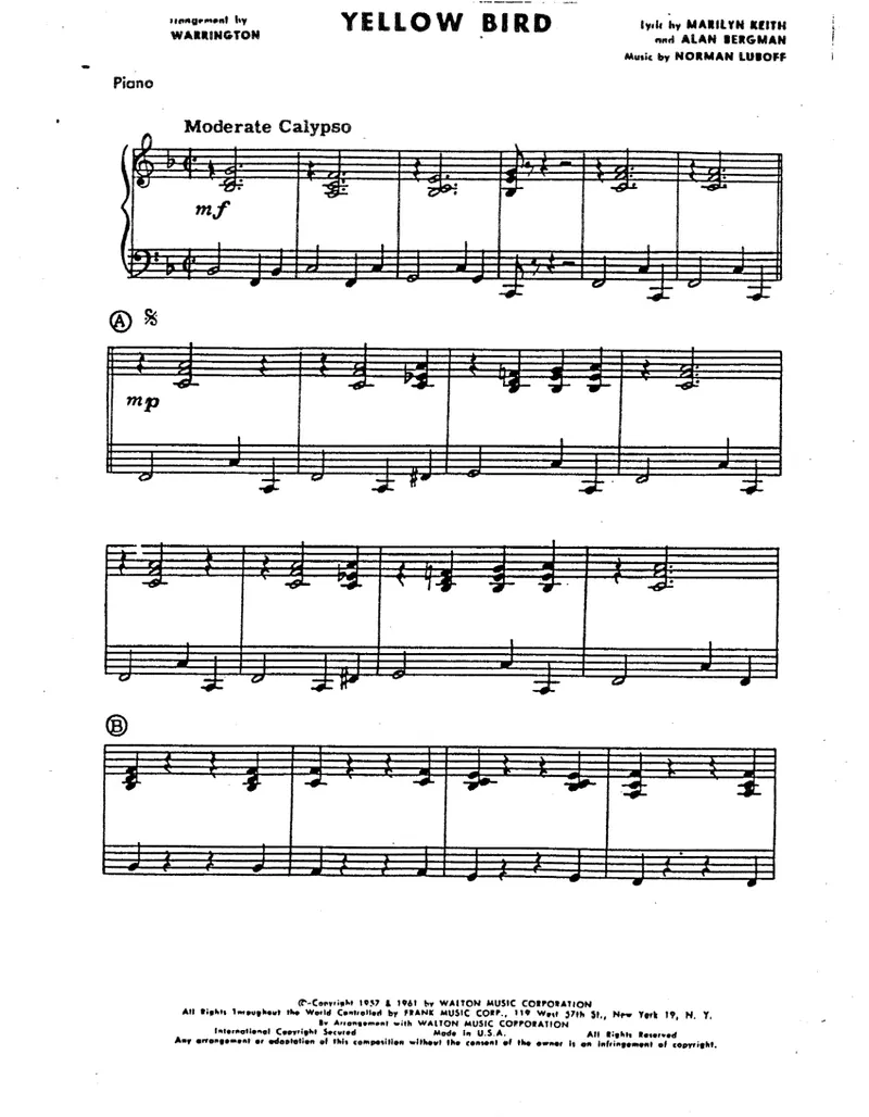Yellow Bird score preview