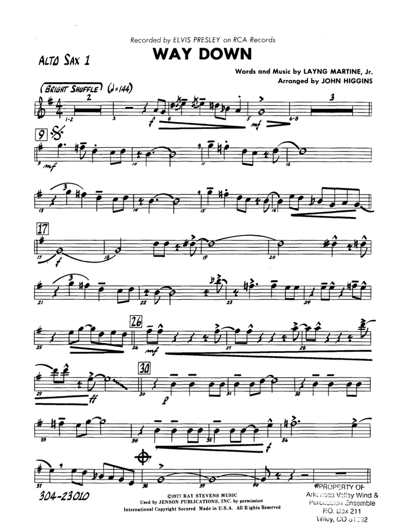 Way Down score preview