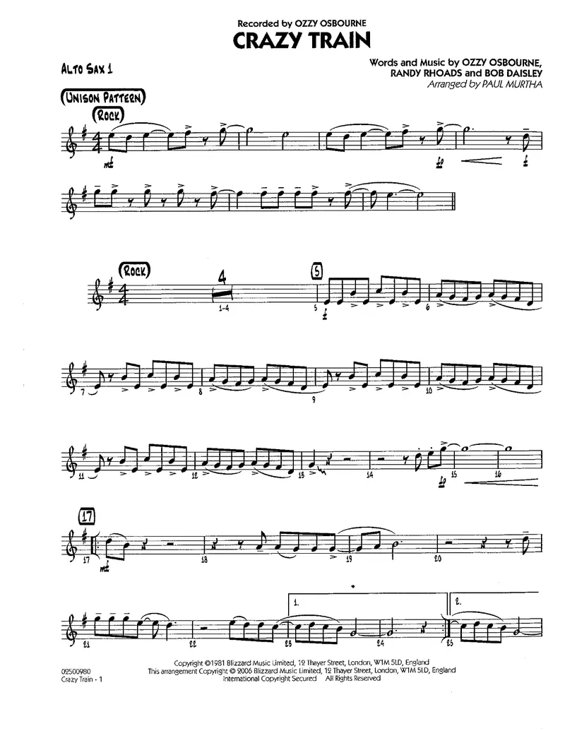 Crazy Train score preview