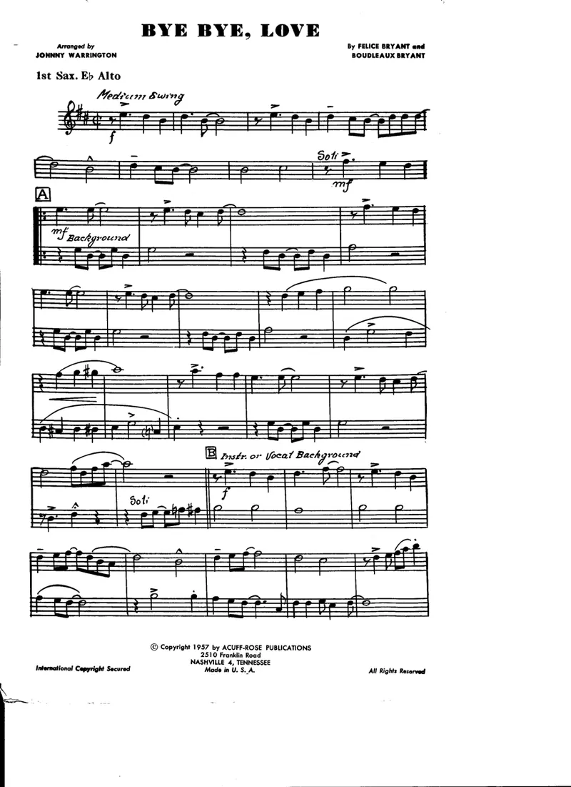 Bye Bye Love score preview
