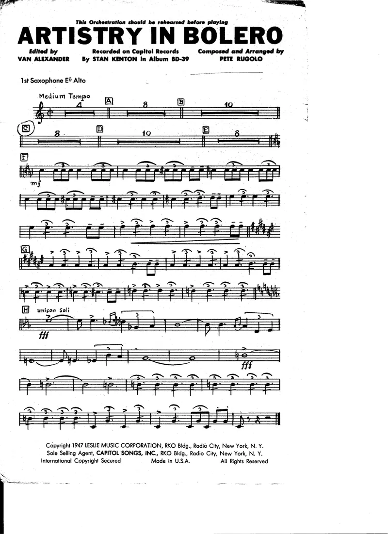 Artistry In Bolero score preview