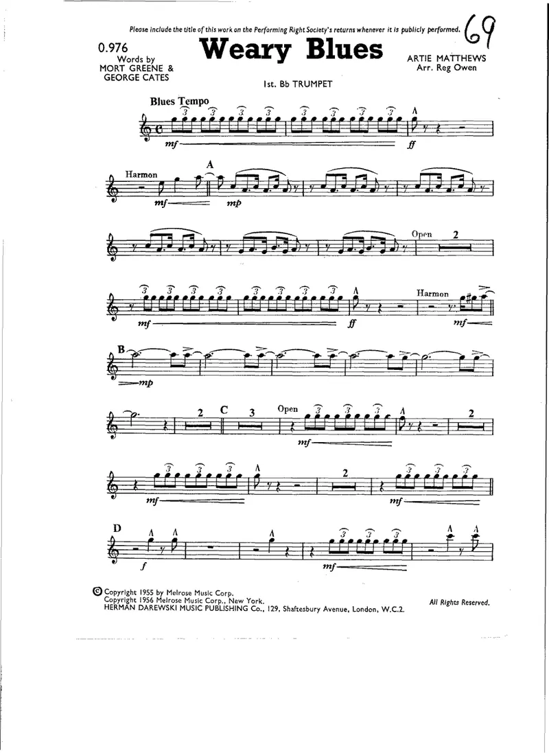 Weary Blues score preview